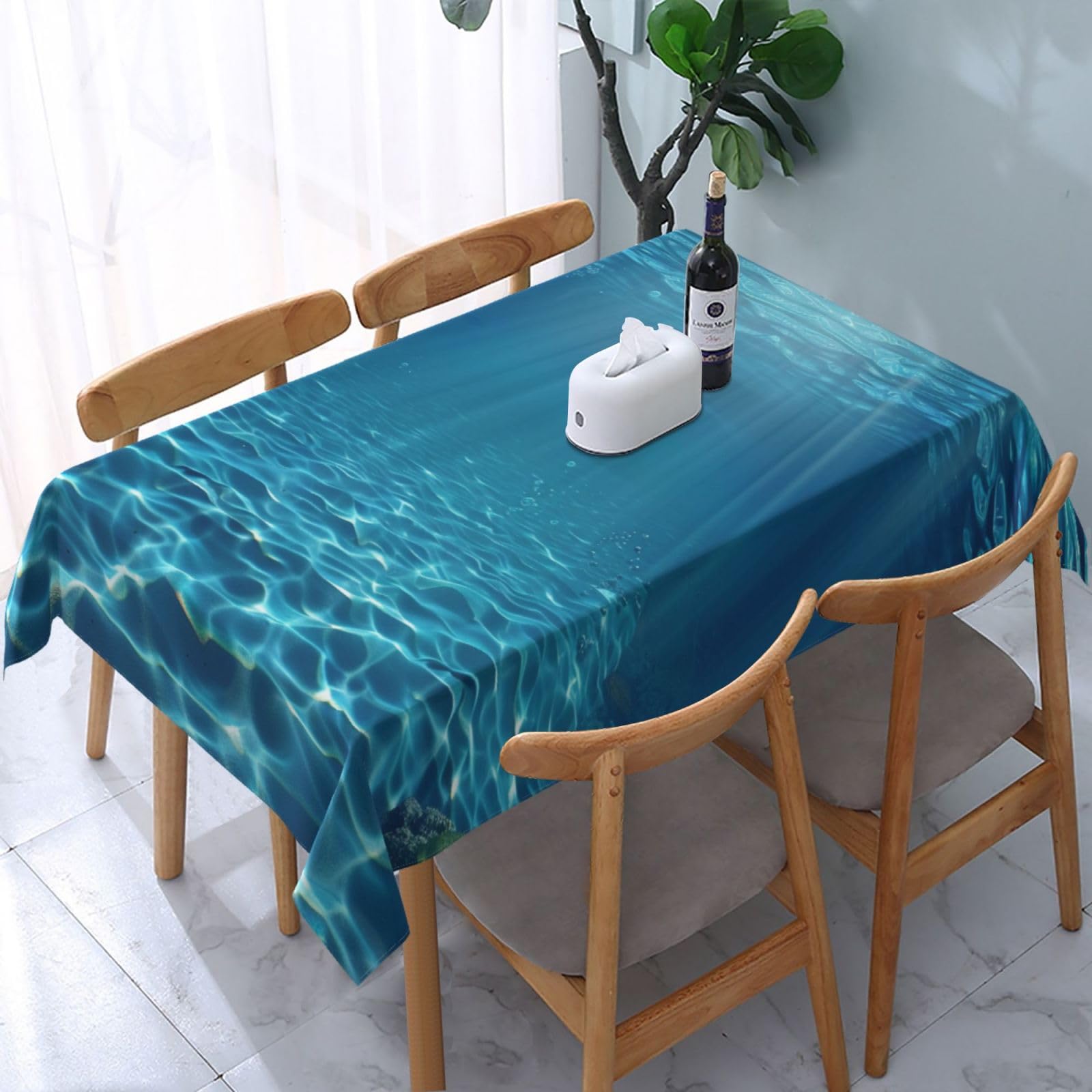 WPKJU Tranquil Underwater Scenery Printed Tablecloth Water Resistant Table Cover Washable Rectangle Table Cloth for Tables 54x72 in