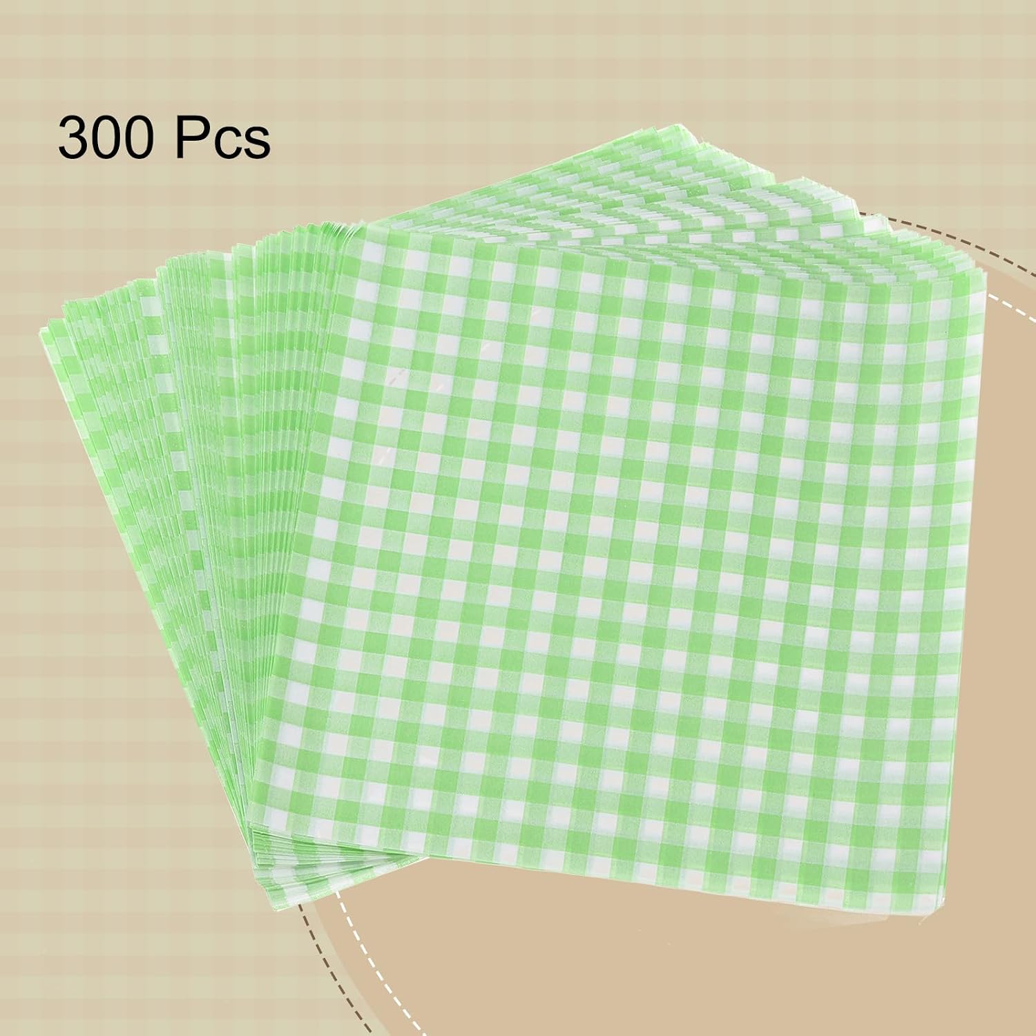 HARFINGTON 300pcs Square Checkered Wax Paper Sheets 7" x 7" Oil-absorbing Dry Food Wrapping Paper for Sandwich Baking Paper Liners Picnic Basket Bread Hamburger Wrap Kitchen, Green