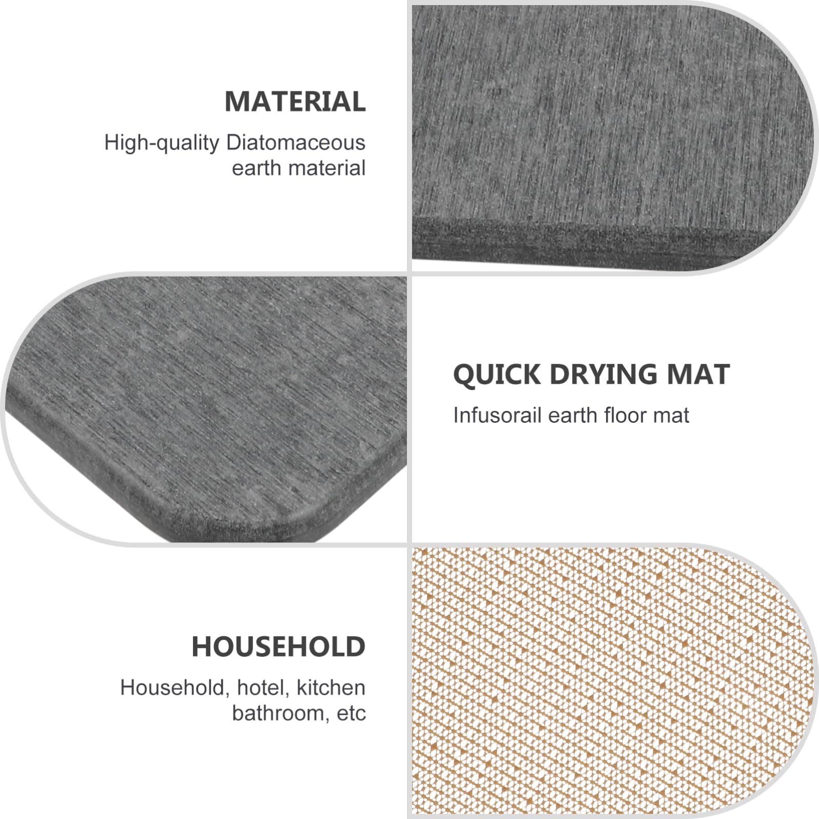 Tappetino 40x30cm Antiscivolo ad Asciugatura Rapida in Terra Diatomacea Morbido e Confortevole Bagno per Cucina e Pavimento Casa