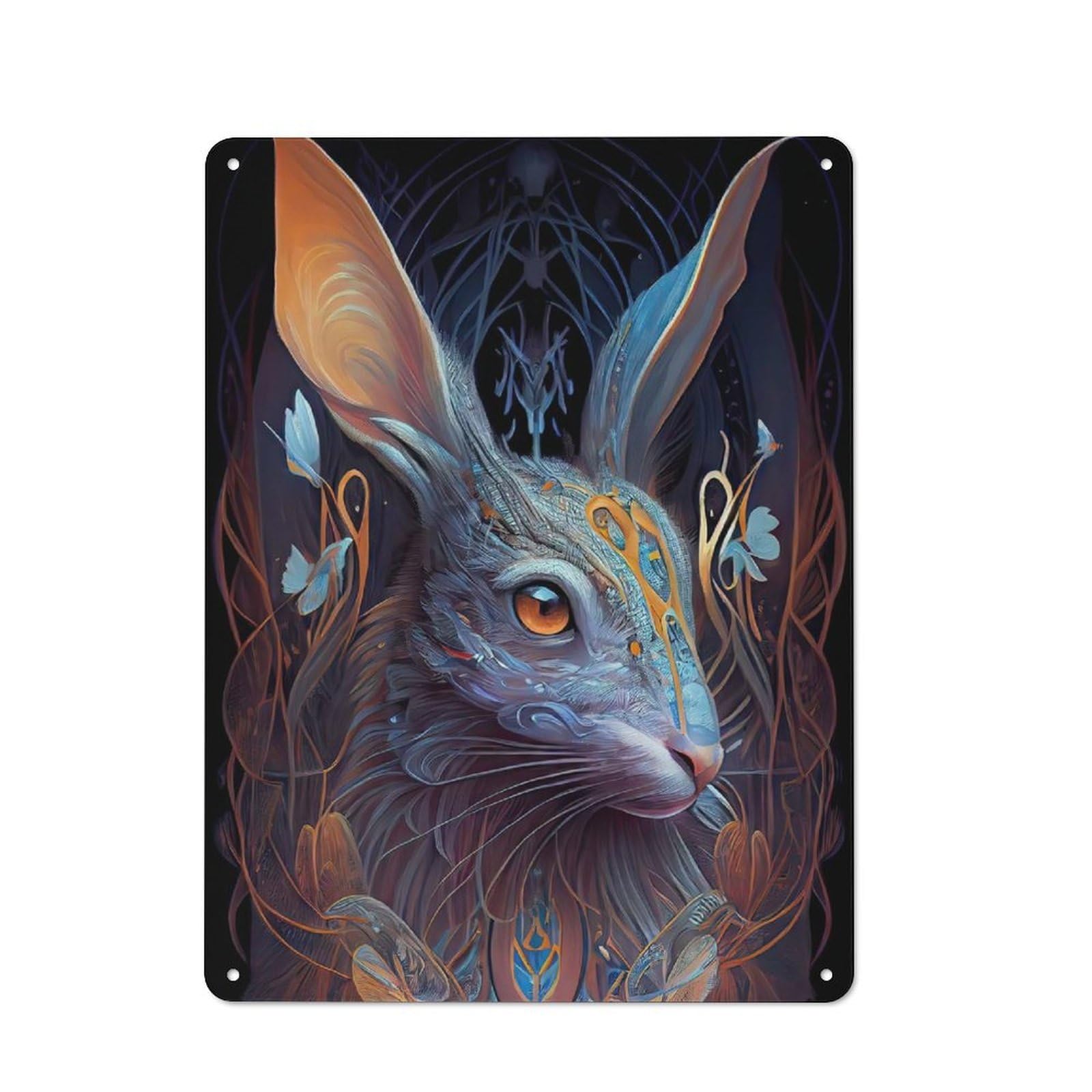 Junmoney Beautiful Colorful Rabbit Tin Wall Plaque 40X30cm With For Garage Wall, For Collectors Of Retro Metal Wall Decor
