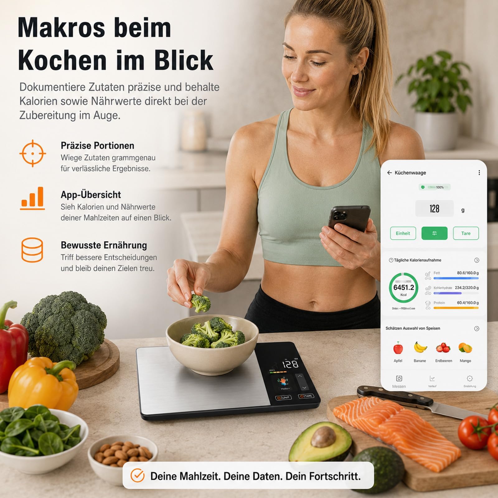 Smart Vita Küchenwaage, Smartvita Küchenwaage Kalorienwaage Hohe Präzision LCD-Display für Kochen Und Backen, Einfach Zu Reinigen Haushalt Und Profi