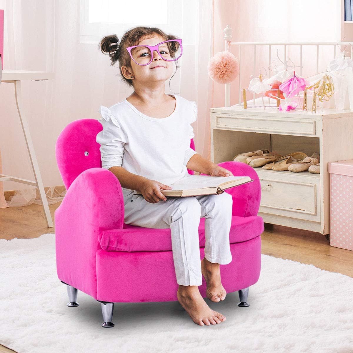 50% Off Discount Costzon Kids Sofa, Toddler Ultra-Soft Velvet Armrest Chair Couch for Girls Bedroom Living Room, Children Furniture (Rose)