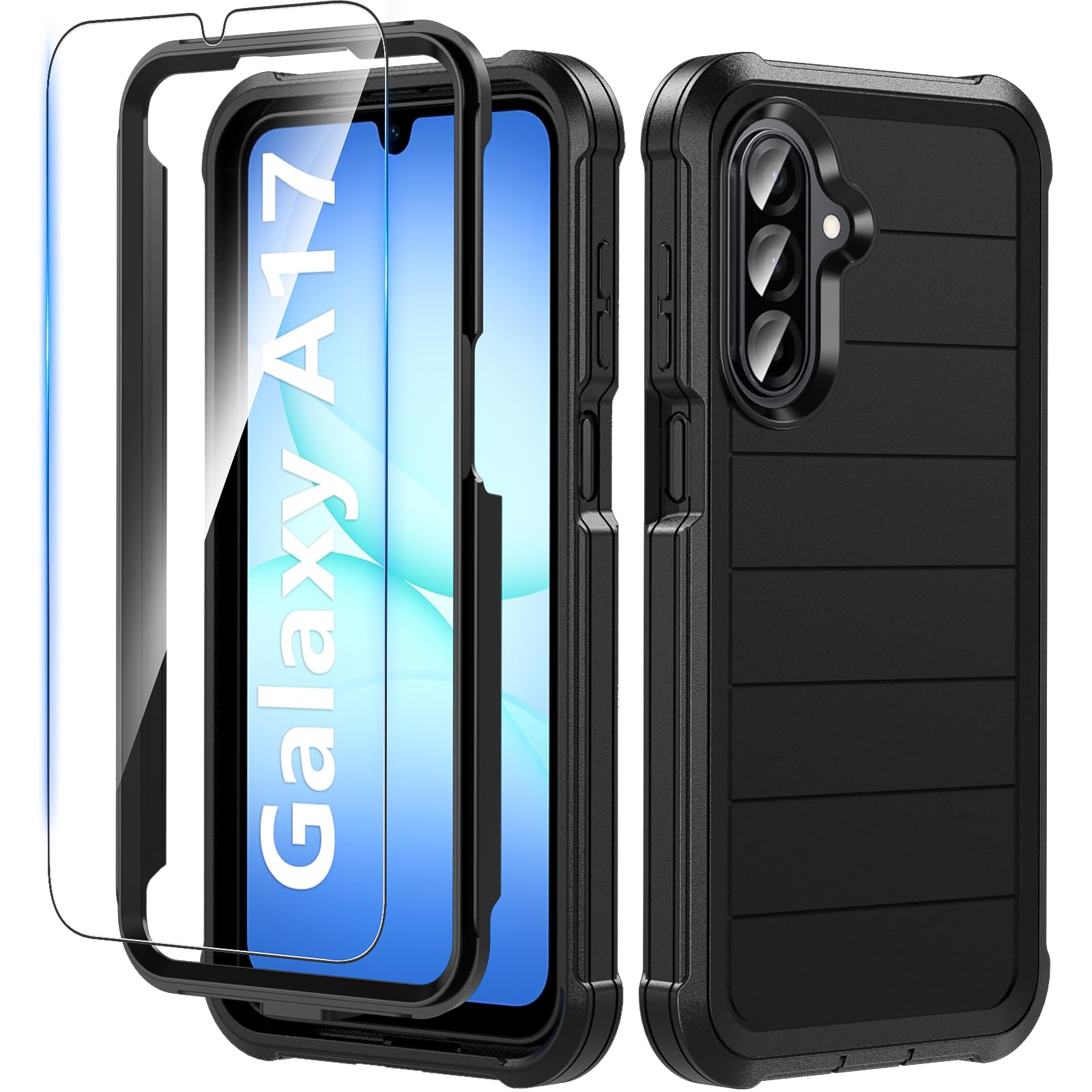 Hensinple for Samsung Galaxy A17 5G Phone Case with Screen Protector, Heavy Duty Military Shockproof Full Body Durable TPU Protective Cover Case for Samsung A17 5G (Black)