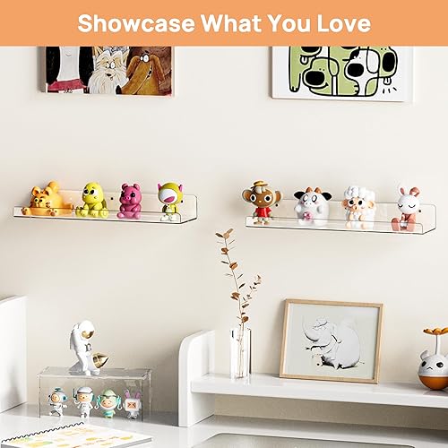 Miniatura 7 de upsimples Estantes de acrílico transparente para almacenamiento en la pared, estantes flotantes de acrílico de 15 pulgadas montados en la pared,