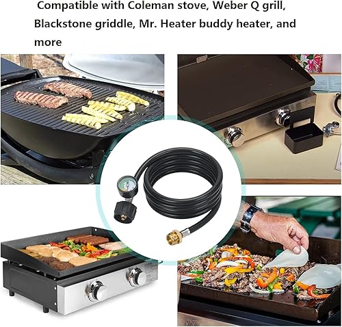 Miniatura 8 de Adaptador de manguera de propano de 1 libra a 20 libras con calibre, convertidor de adaptador de parrilla de tanque de propano de 8 pies para