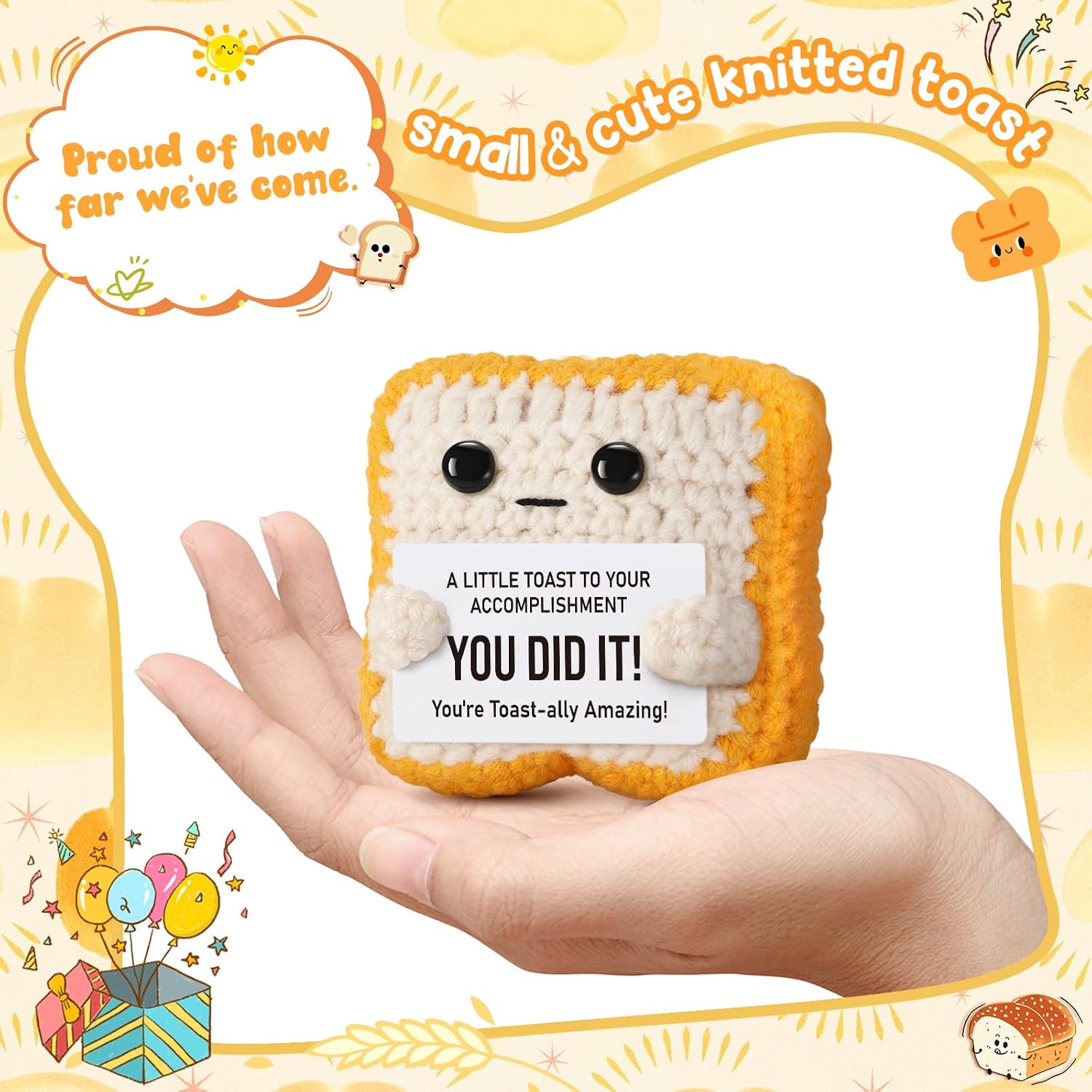 Crochet Toast Congratulations Gifts for Women - You Did It Card for Friends, Students, Coworkers, Teachers – Motivational College Highschool Graduation Decoration for Her Him