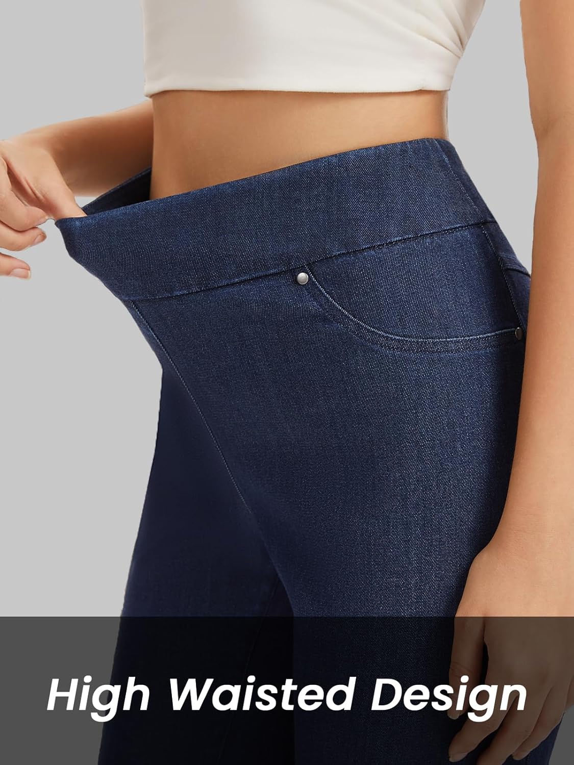 Stretchy Womens Jeans Pull On Straight Leg Jeans for Women Tummy Control Sweatpant Jean with Pockets Casual - Image 4