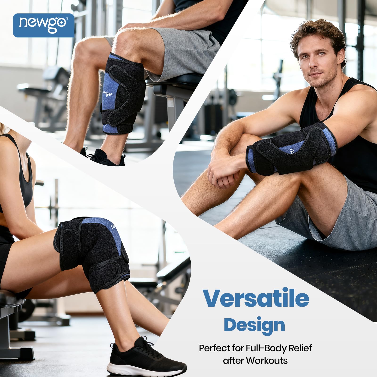 NEWGO Knee Kühlkompresse für Knie, Wiederverwendbare Gel Kniebandage bei Schmerzen, Schwellungen, Knie OP, Arthritis, Meniskusriss & Sportverletzungen, 2 Packs