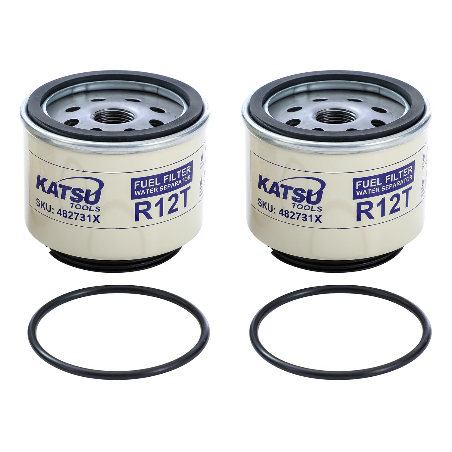 KATSU Tools Filtro Diésel Separador de Agua Conjunto R12T con 2 Filtros Adicionales para Motores Diésel, Barcos Marinos, Camiones, Tractores, Generadores Eléctricos 482731X