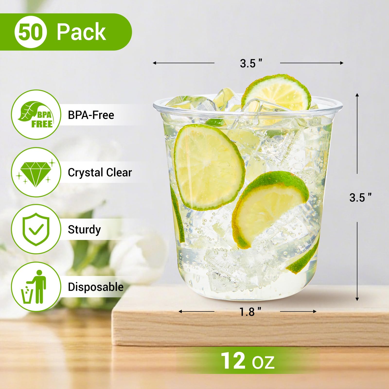50 Pcs Round Bottom Plastic Cups, 12 oz Disposable Stemless Wine Glasses — Amazon image 2