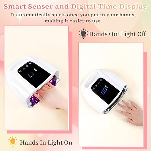 Miniatura 4 de Lámpara de uñas LED UV recargable de 96 W, luz UV inalámbrica portátil para uñas con pantalla LCD, sensor automático, 4 ajustes de temporizador