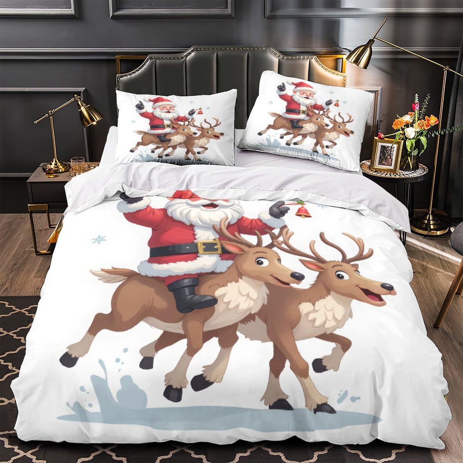 MMDASBVPE Santa Claus Riding Comforter Cover 3D Print Hotel Quality 3-Piece Bed Set Hidden Zipper Quilt Cover Extra Soft All Season for Adults Women Kids Girls Boys Teens Youth Double（200x200cm）
