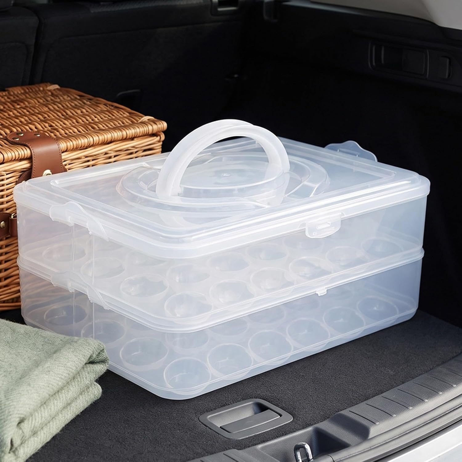 2pcs Deviled Egg Tray with Lid 2 Layer Plastic 48 Slot Carrier