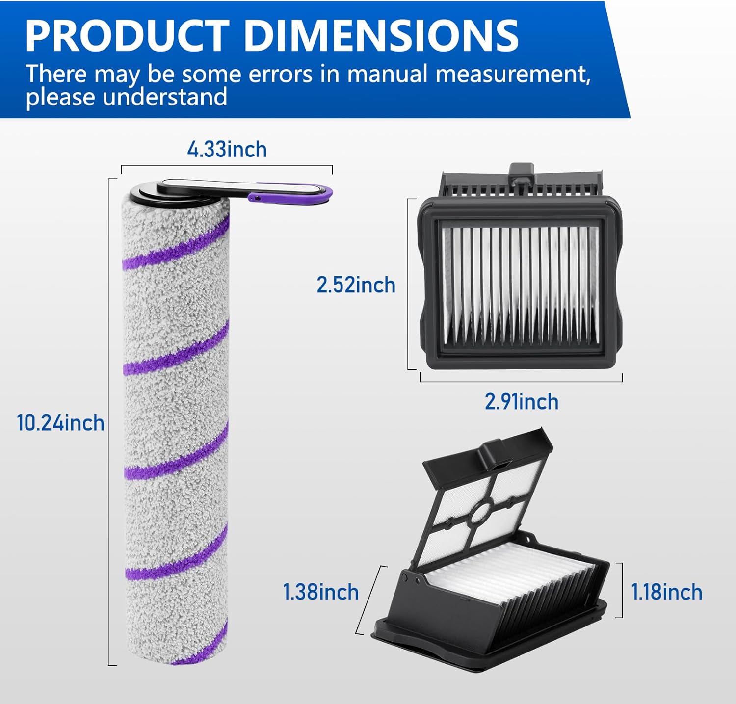 6 Pack Replacement Roller Brush and Vacuum Filters Compatible with Narwal S20 Pro Wet Dry Vacuum Cleaner,Vacuum Accessories Kit 2 Roller Brush，4 HEPA Filters for Home Cleaning