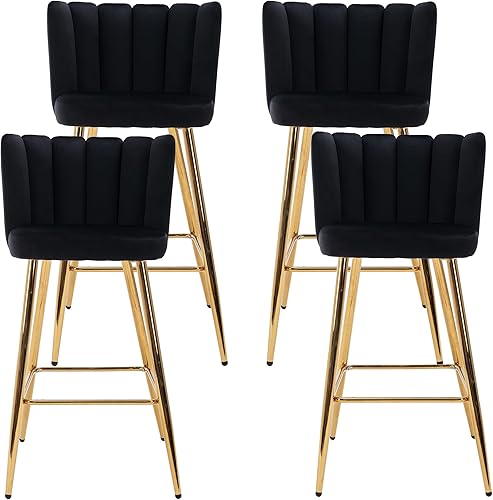 Miniatura 18 de Velvet - Taburetes de bar de 26 pulgadas de altura de mostrador, juego de 2 taburetes de cocina modernos, sillas tapizadas con patas de metal dorado