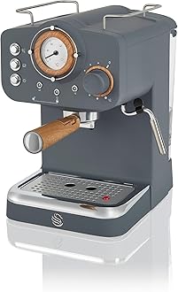 Swan SK22110GRYN Nordic Espresso Coffee Machine with Milk Frother, Steam Pressure Control, 1.2L Detachable Water Tank, 1100W, Nordic Slate Grey