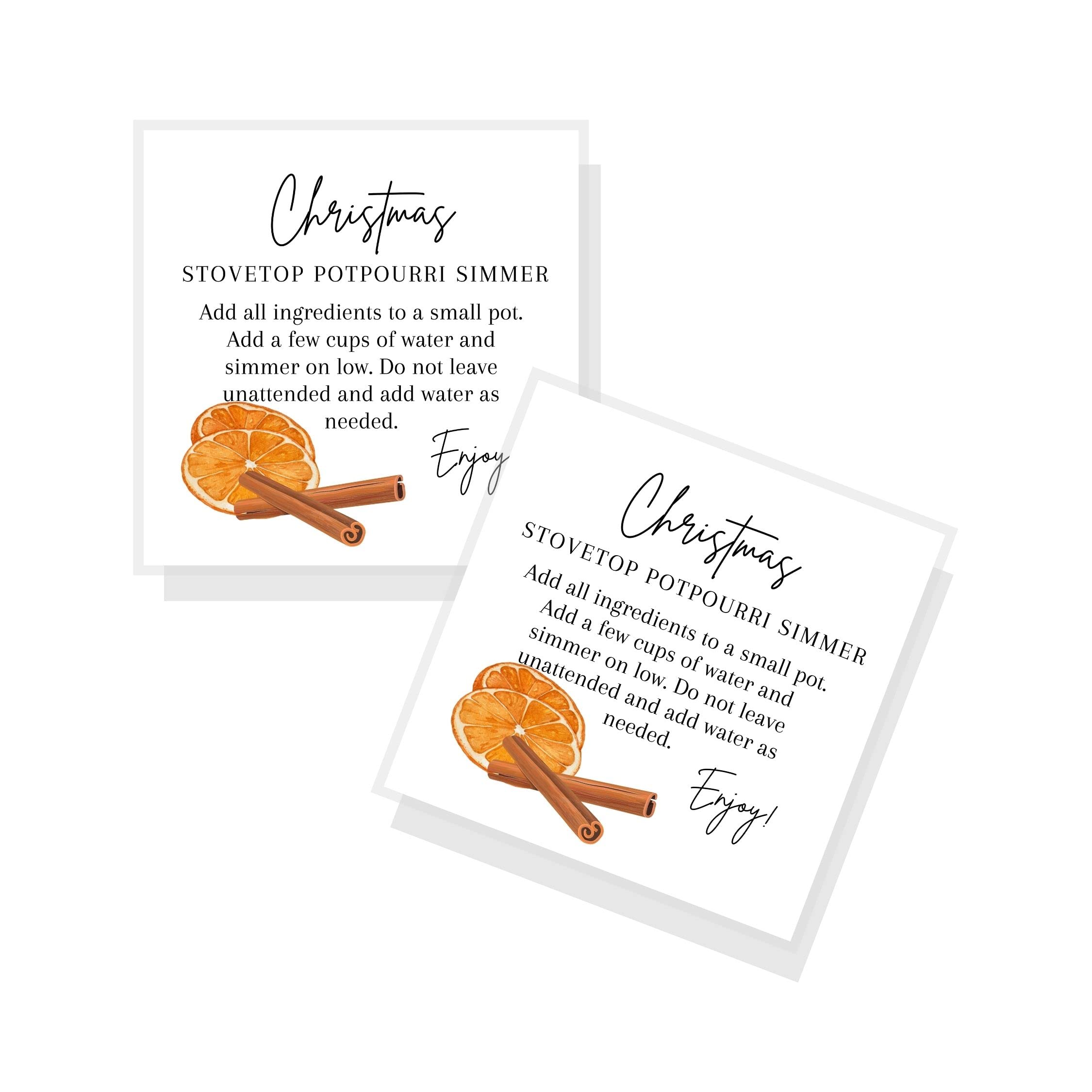 Christmas Stovetop Potpourri Simmer Instruction Cards | 30 Pack | 2.5 x 2.5