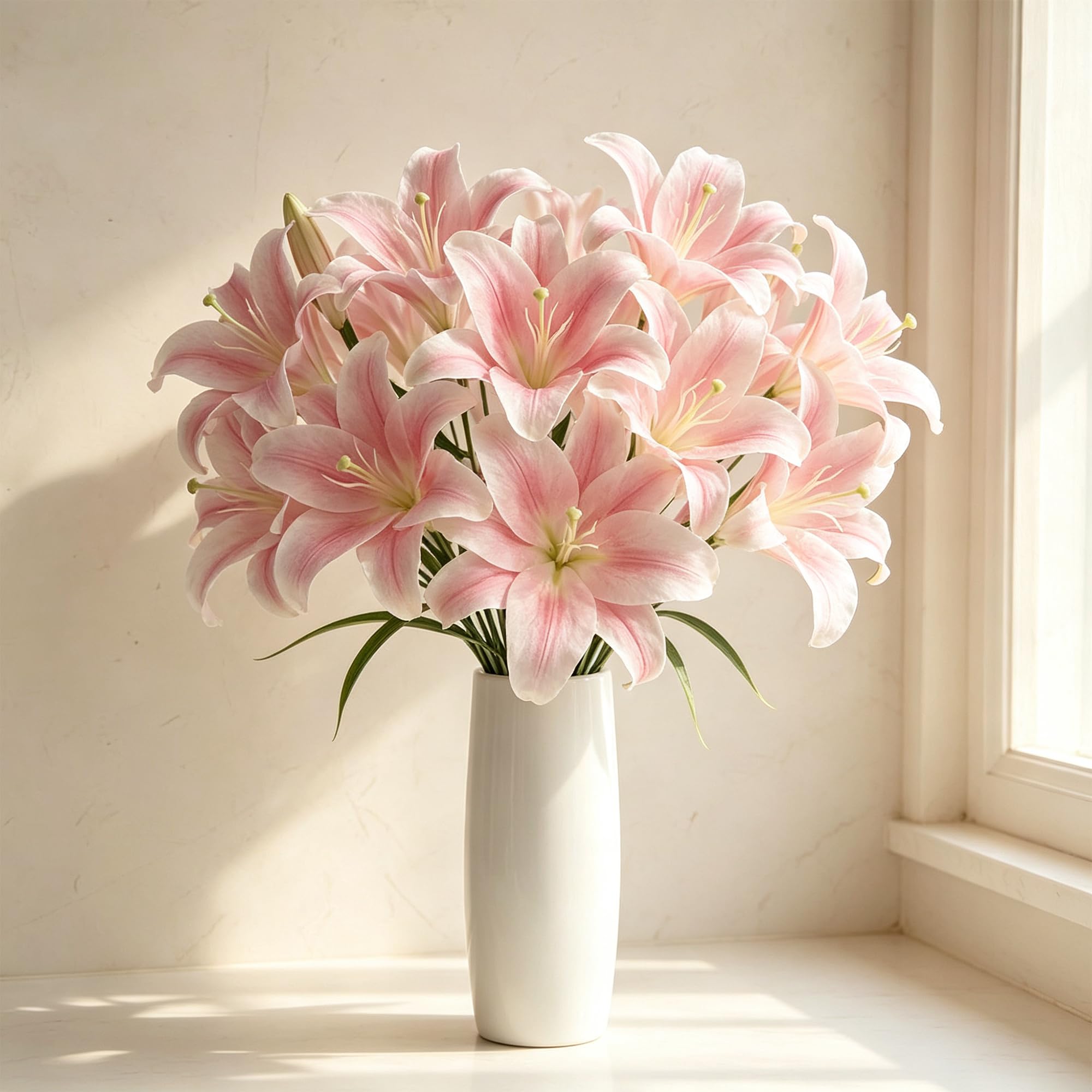 MINWEGI 12 Stems Realistic Artificial Lilies Flowers - Pink Faux Lily for Home Decor, Wedding Centerpieces, Table Arrangements (Bendable Stems, No Maintenance)
