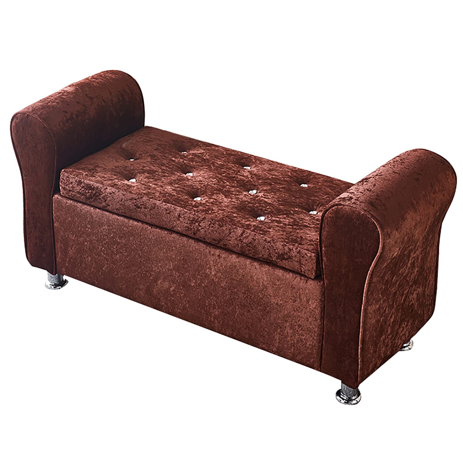 Banc de lit en velours marron 100cm avec accoudoirs pour entrée et salon