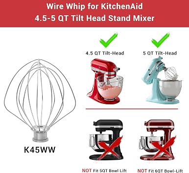 Flex Edge Beater & Wire Whip Attachment & Dough Hook for KitchenAid 4.5/5 Quart Tilt-Head Stand Mixers