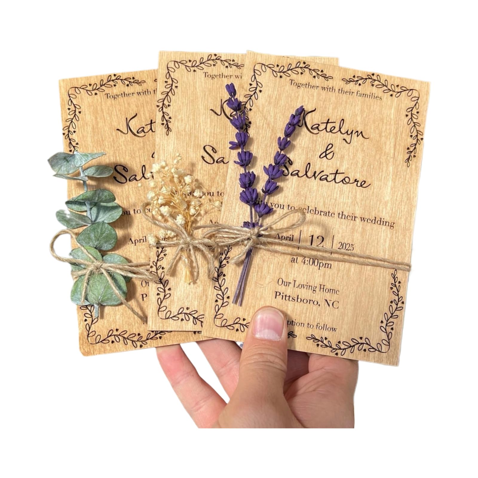 Invitaciones de boda de madera personalizadas grabadas con láser, tarjetas de invitación nupcial personalizadas (20 unidades)