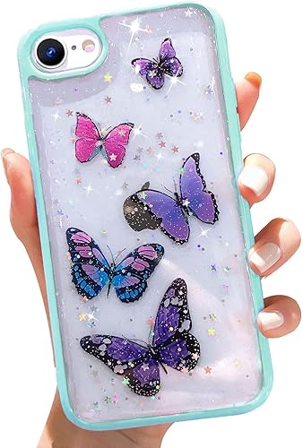 wzjgzdly Funda transparente de mariposa compatible con iPhone 11 Pro, con purpurina para mujer, bonita, delgada, suave, antideslizante, funda
