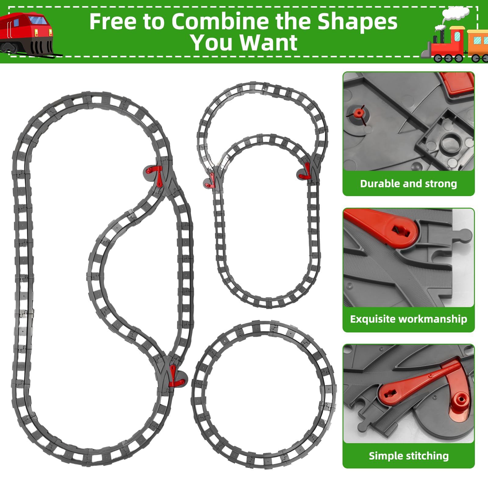 City Set di Binari, 32 Pezzi Treno Binari ferroviari giocattolo,Comprendere 10 Binari Dritti, 20 Binari Curvi, 2 Cambio Ferroviario,City Binari Idee Regalo per Ragazzi, Ragazze e Bambini