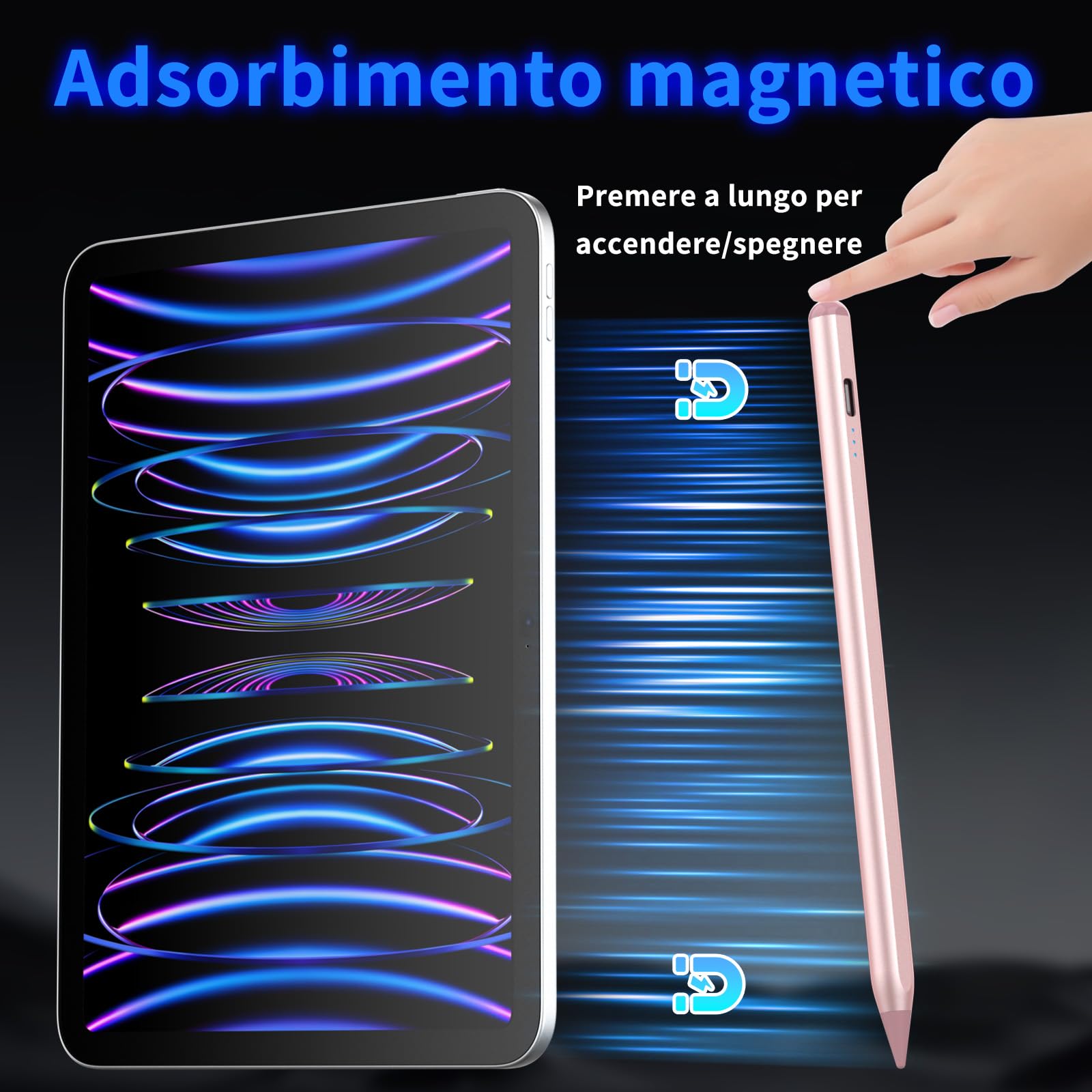 Penna per iPad 2018-2025, Pencil per iPad con Palm Rejection, Ricarica rapida, Sensibilità All'inclinazione, per iPad 11 A16/10/9/8/7/6, Air 3/4/5/M2/M3, Pro 13/12,9/11", Mini 5/6/7