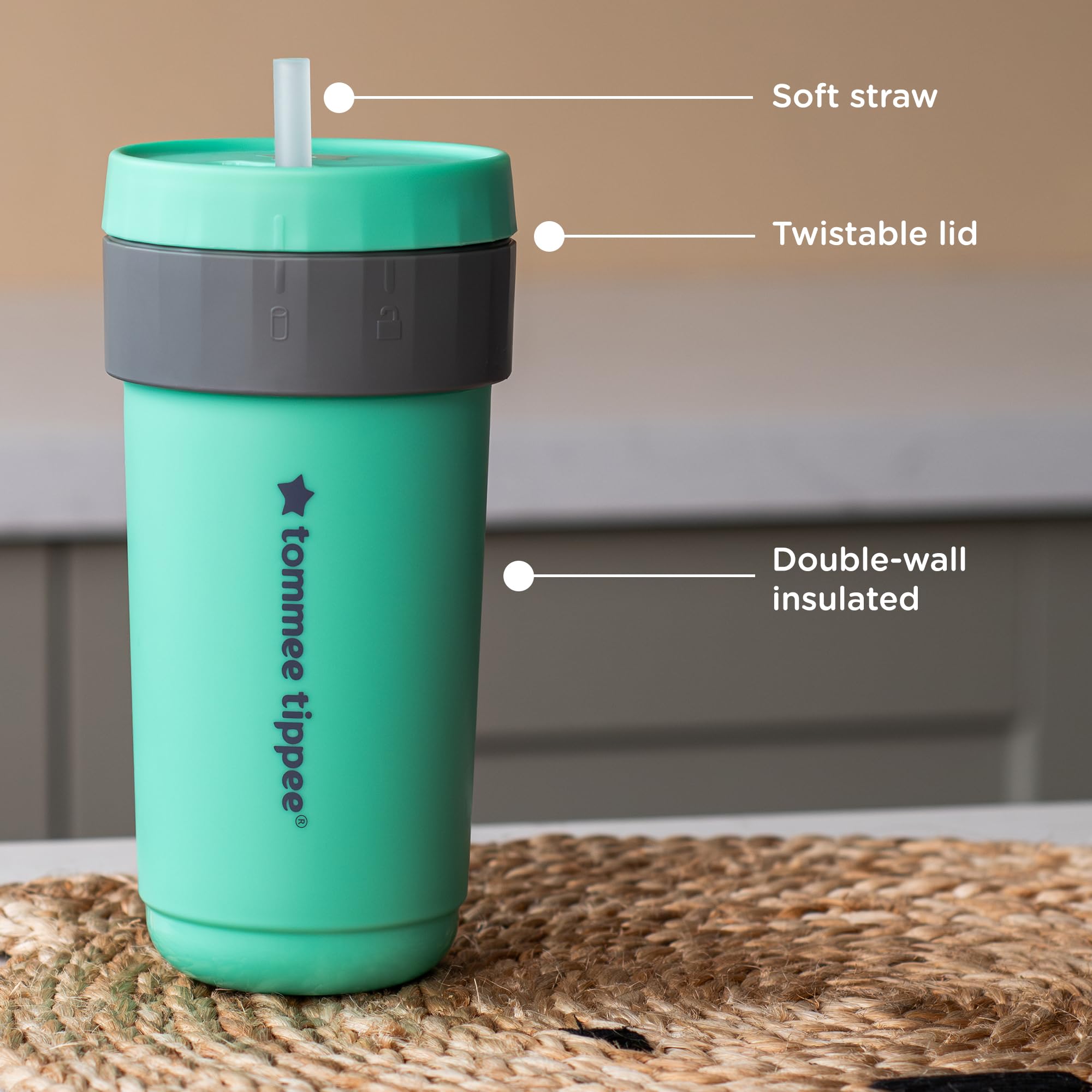 Tommee Tippee 3-in-1 Cup, Insulated Convertible Cup, 18 Months+, 300ml, Teal, Toddler Trainer Tumbler, Leak-Proof Straw - Image 3