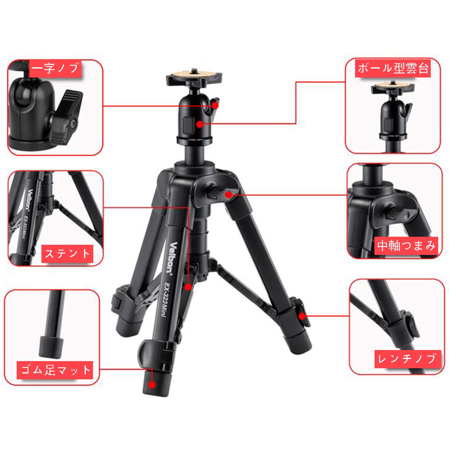 Amazon | velbon金鐘EX-323 MINI三脚雲台マクロデスクトップ型脚携帯