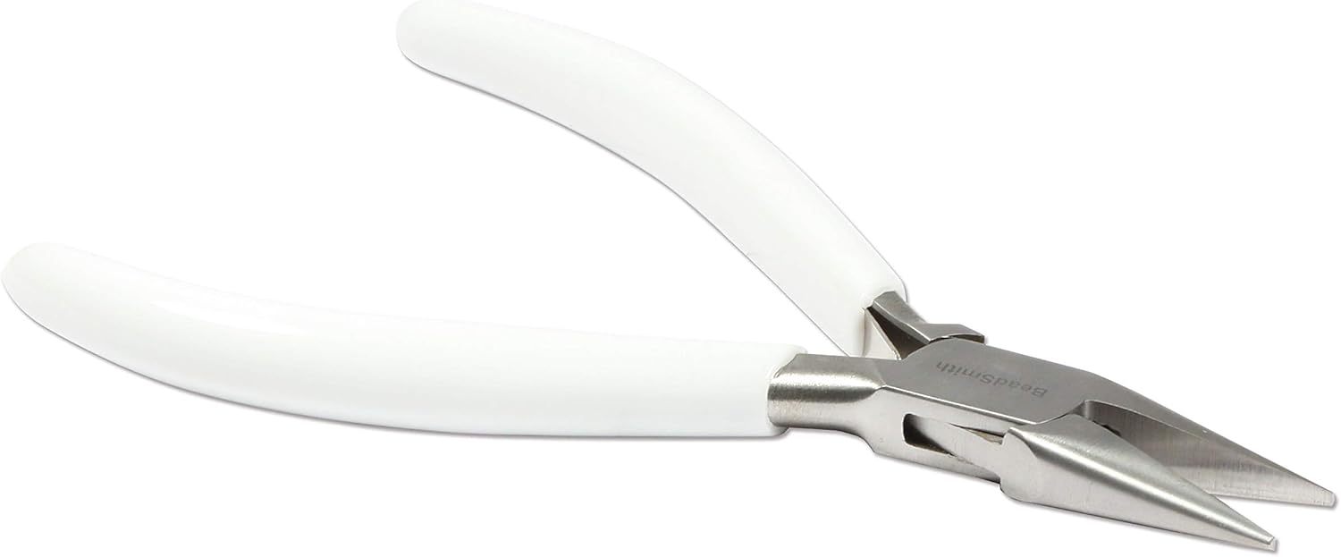 The Beadsmith 5" (130mm) Chain nose Plier, polished steel head, white PVC grip and double-leaf spring handle, jewelry making tool, 300 series