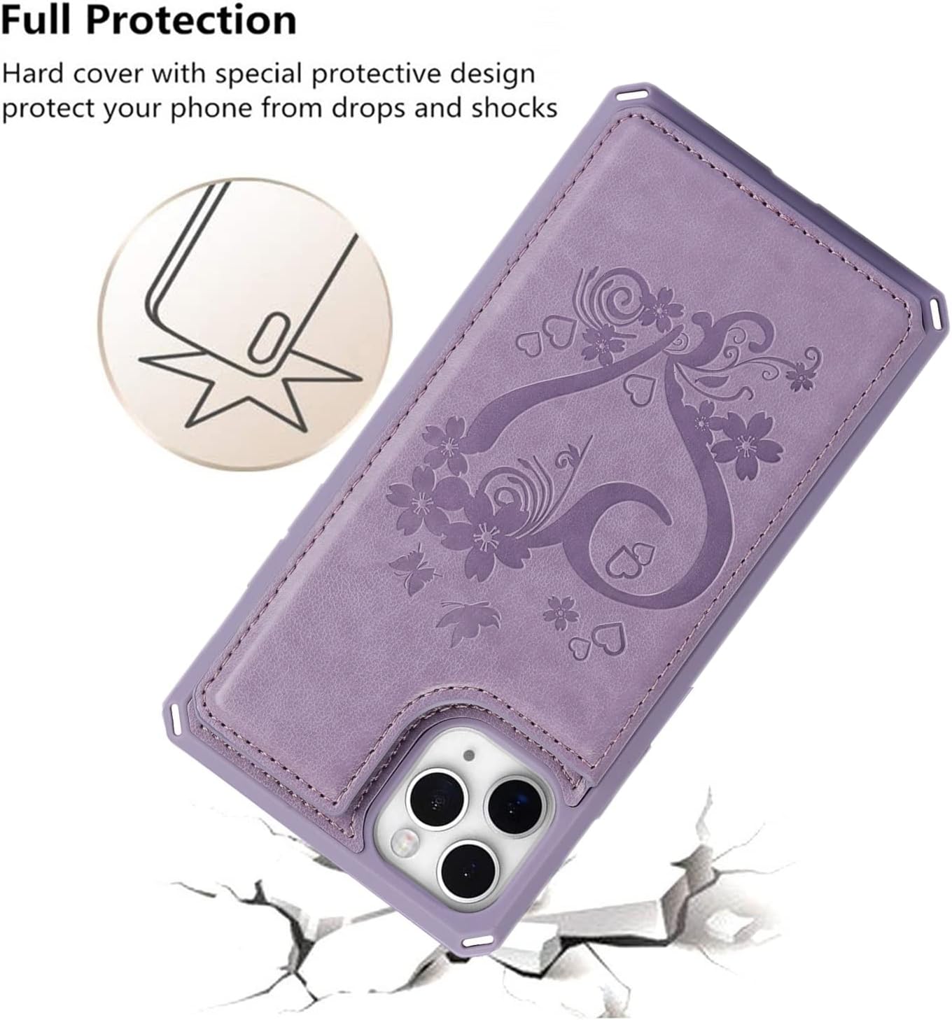 iCoverCase Compatible with iPhone 11 Pro Max Wallet Phone Case with Card Holder for Women, RFID Blocking Embossed PU Leather Wrist Strap Case for 11pro Max 6.5 Inch (Heart Purple) - Image 7