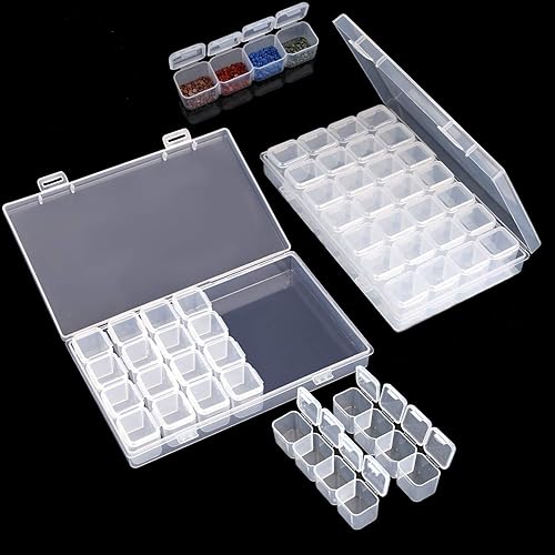Caja de bordado de pintura de diamante, paquete de 2 recipientes de almacenamiento de plástico de 28 rejillas, caja de cuentas ajustable