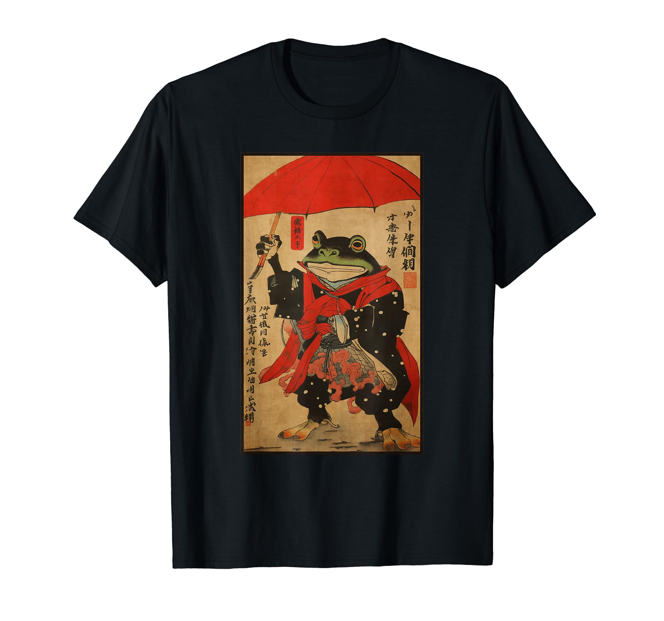 Japanese vintage designsJapanese Woodblock Art: Samurai Frog Japanese kanji T-Shirt