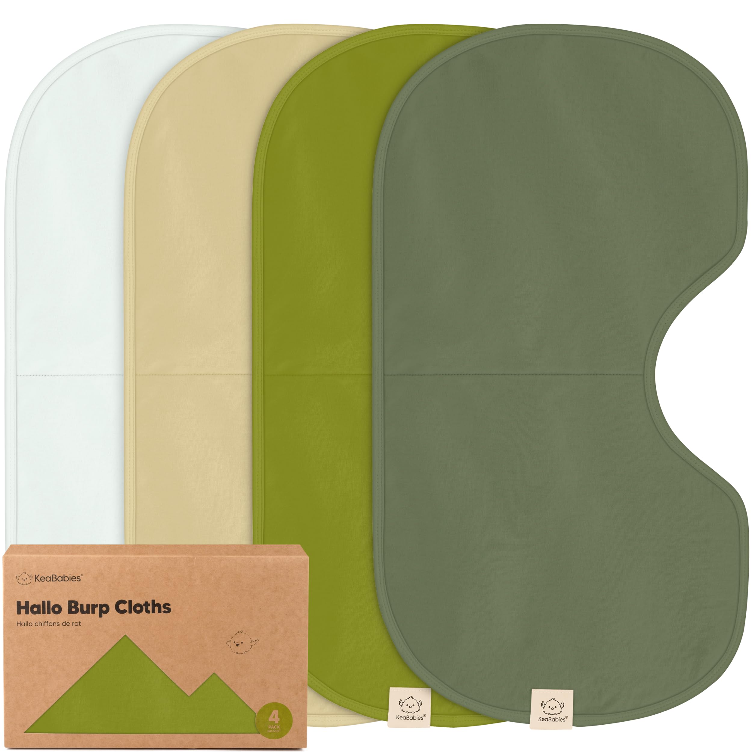 KeaBabies 4-Pack Baby Burp Cloths Baby Girl, Boy - Organic Cotton Burp Cloth, Extra Large, Absorbent, Soft Burping Cloths & Bibs Set for Babies,