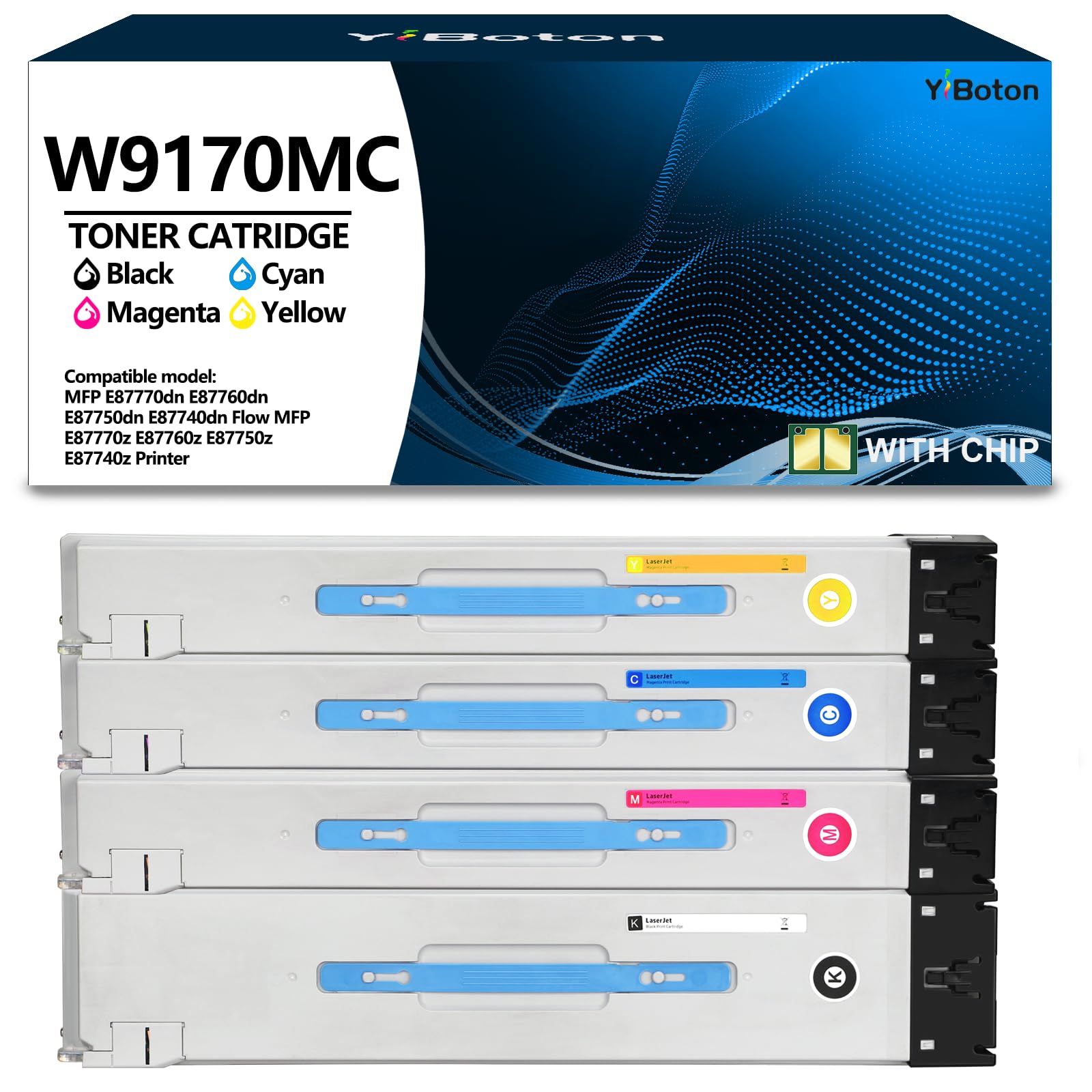 W9170MC W9171MC W9172MC W9173MC Toner Cartridges (4-Pack, New Chip) Replacement for HP Color LaserJet Managed E87750 MFP E87740 E87760 E87770 Flow MFP E87740 E87750 E87760 E87760 Printers