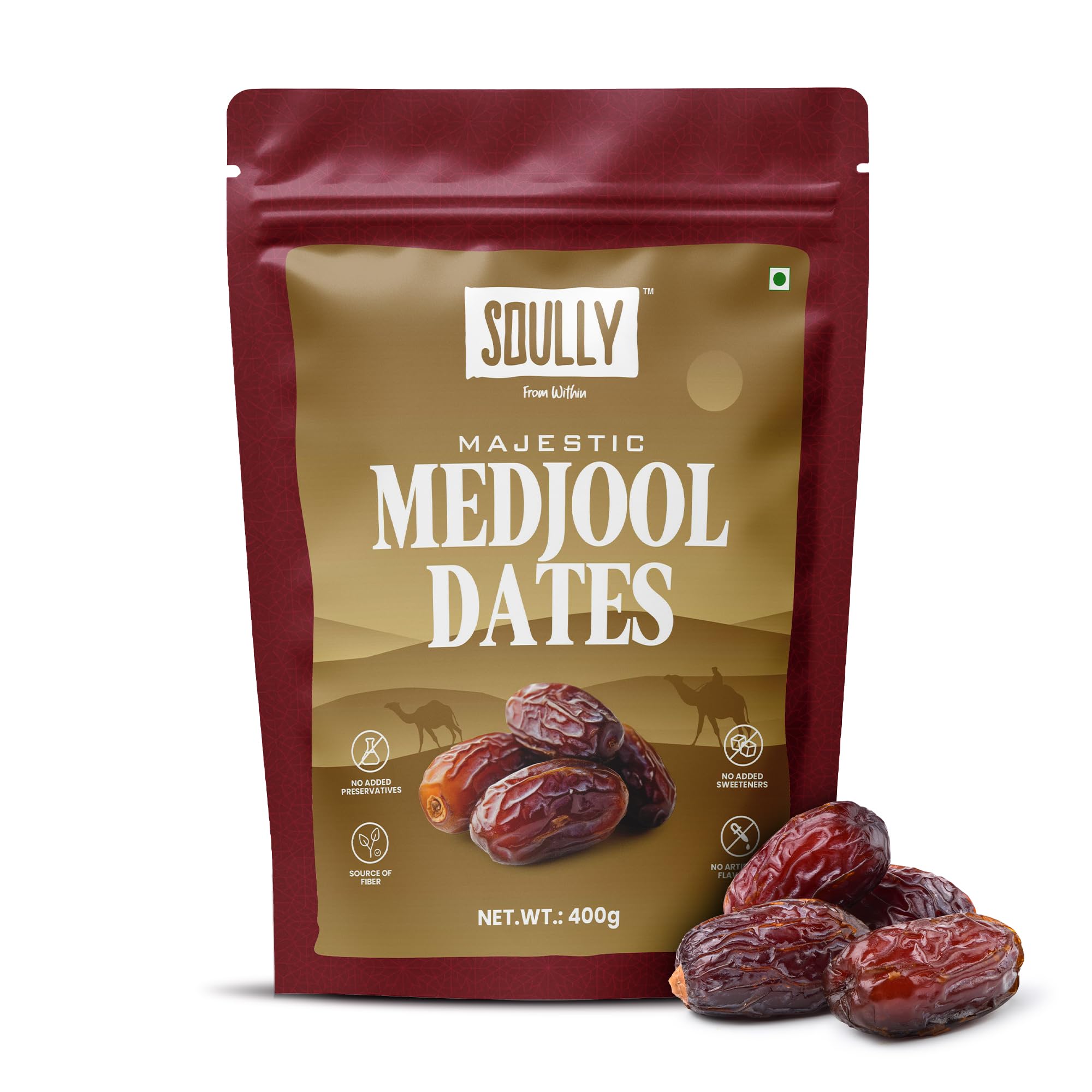 Soully Medjool Dates 400g | Premium Soft & Juicy Medjoul Khajoor | High in Fibre | No Added Sweeteners or Preservatives | Healthy Snacks | Healthy Dates for Snacking & Recipes | Dry Fruits-image-49