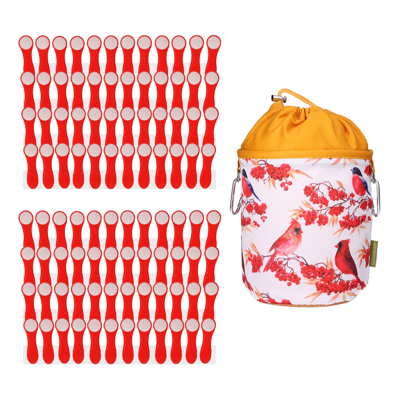 96 mollette per bucato con molle a compressione in acciaio inossidabile e impugnatura morbida Rosso Bianco e 1 sacchetto per mollette bellaCott Retro Rosso