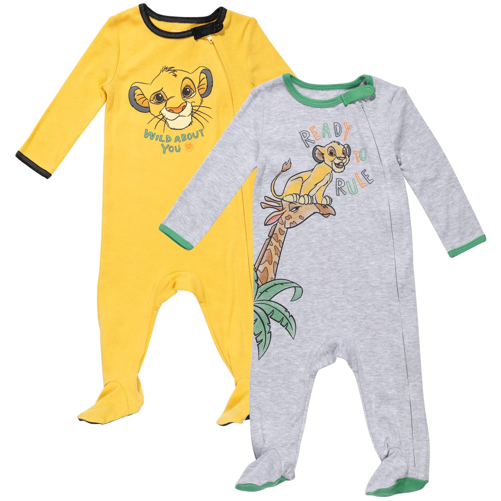Disney Lion King Simba Baby Boys 2 Pack Sleep N' Play Coverall Yellow/Gray Newborn