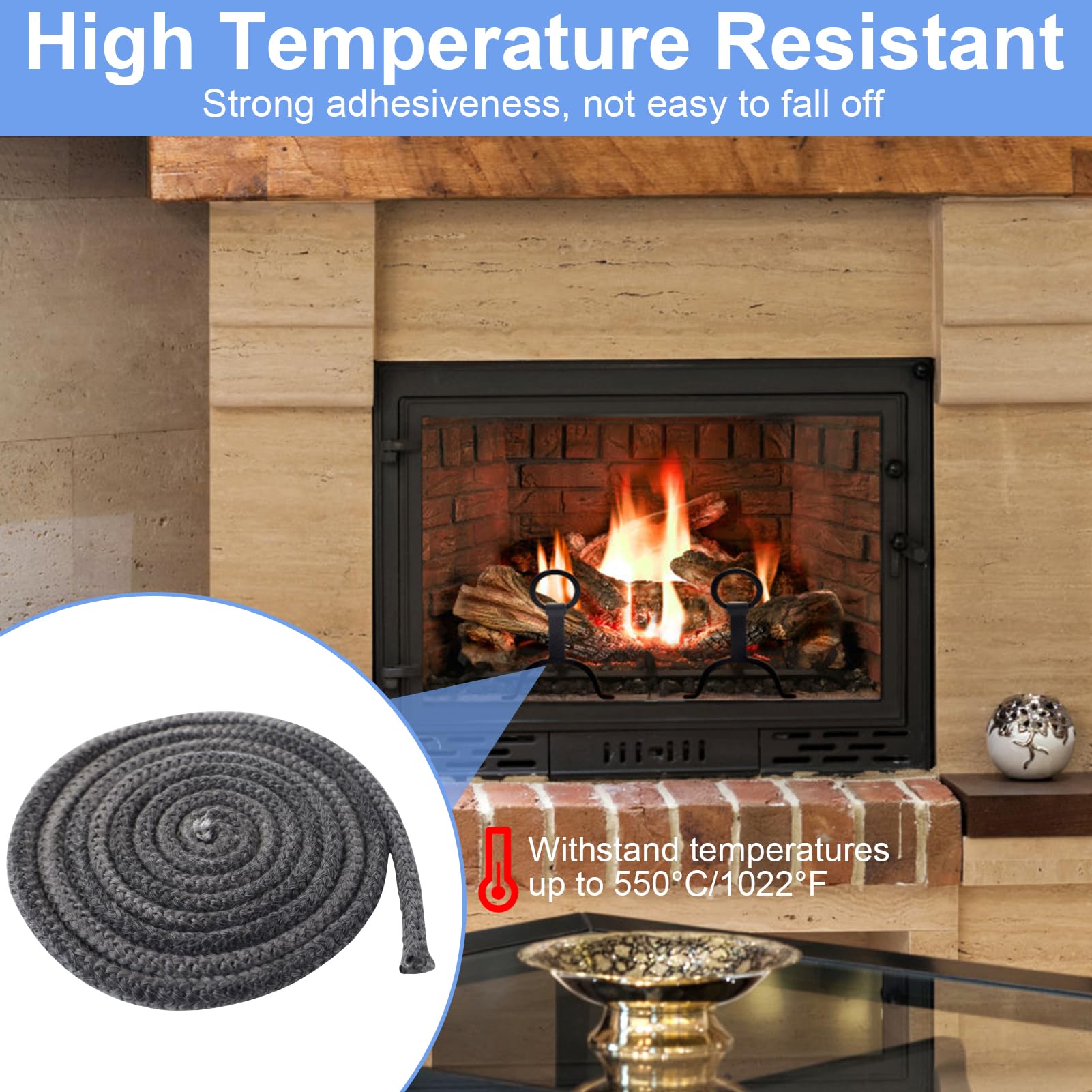Guarnizione Stufa a Legna, Corda Ignifuga fibra di vetro, guarnizione Stufa a Pellet, Alta Temperatura, Nastro Isolante in Fibra, per Stufe, Tubi Di Forni, Porta del Forno, Camino(Φ 10mm x 2.5m)