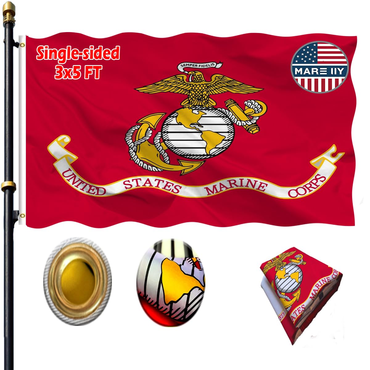 Drapeau du Corps des Marines petit format en polyester robuste VOLTA