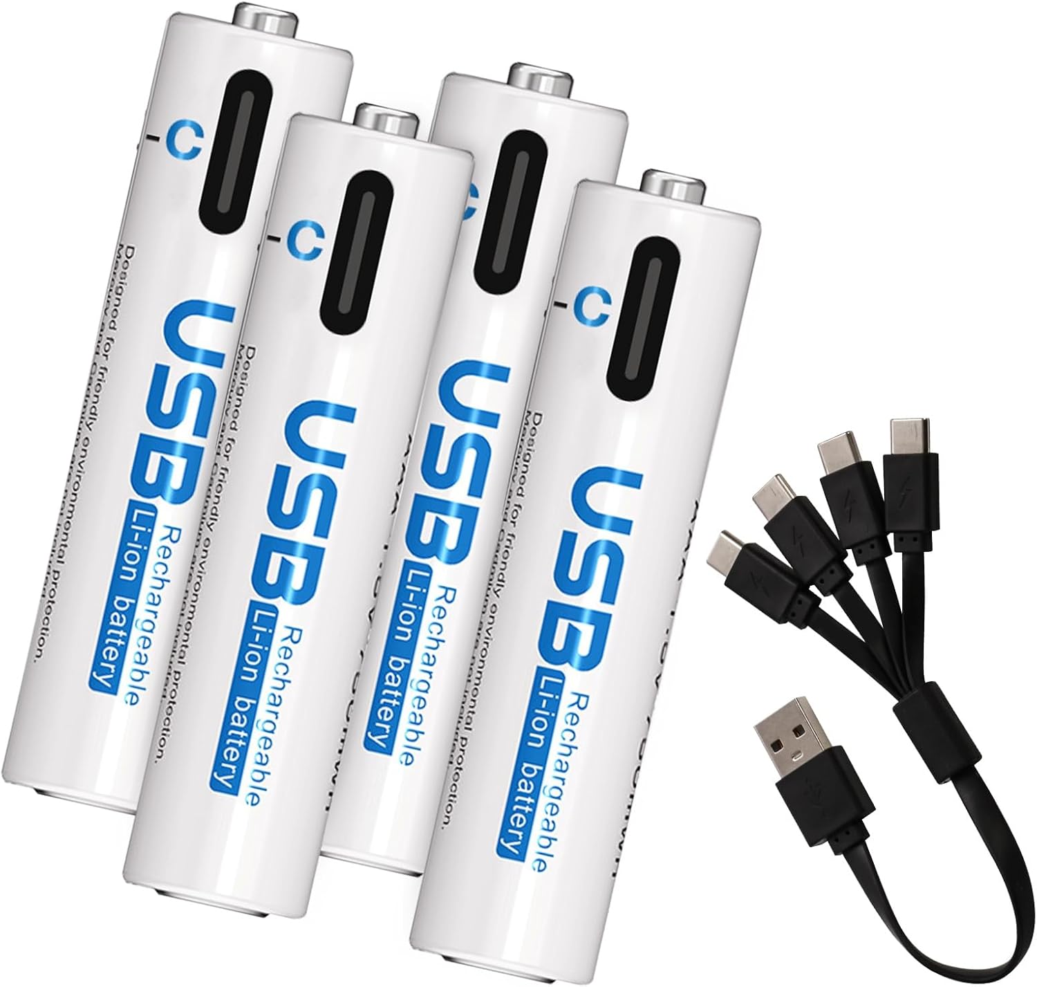 単4形 リチウム電池 USB充電式 900mWh 1.5V定出力 単4形充電式電池 1000回使用可能 急速充電 AAAセル 環境保護 4-in-1 USB C充電ケーブル付き
