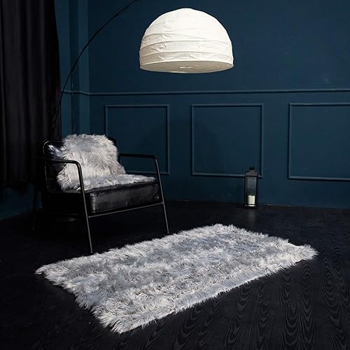 Miniatura 2 de Alfombra de piel sintética gris súper suave, mullida y esponjosa, alfombra de piso para cuarto de bebé, sala de estar, dormitorio, mesita de noche,