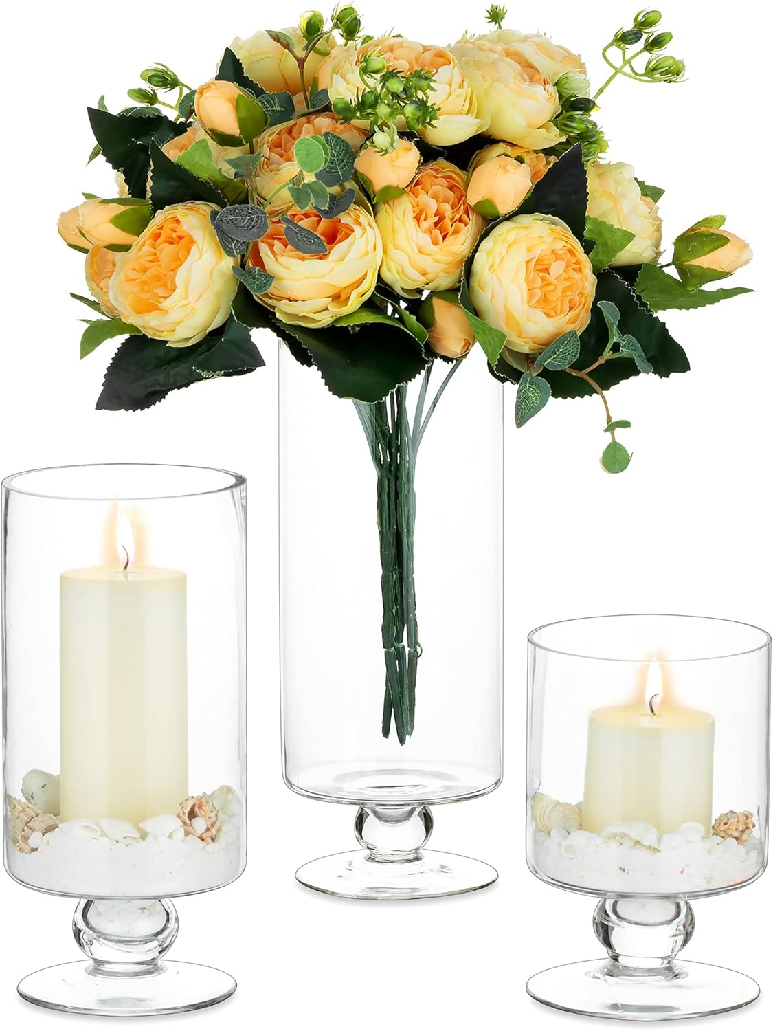 Nuptio 1 set / 3pcs Large Glass Vase Glass Candle Holder