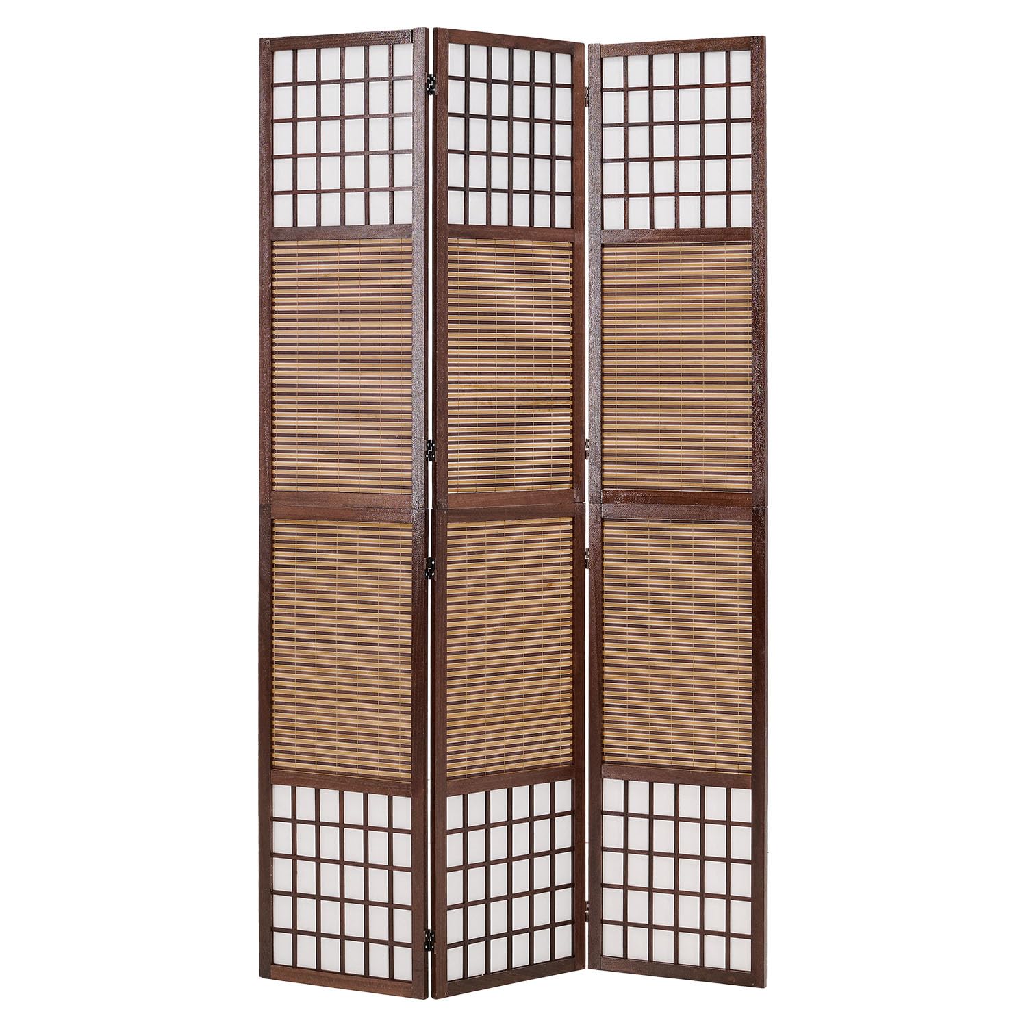 3 pan Diviseur de pièce paravent Taille spéciale 2 m de Hauteur - Bois diviseur Shoji avec Bambou au Riz Brun Blanc