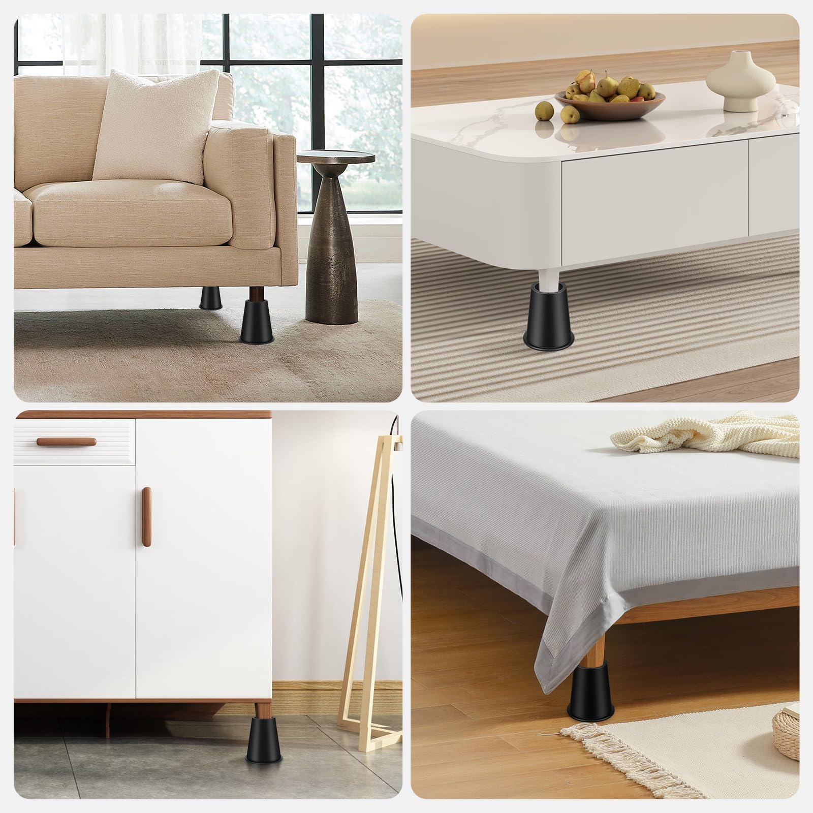 Uping Rehausseur Pieds de Lit Rehausseur Meuble 15,5 CM, pour Pied de Table Lit Adulte Bureau Canapé (4 Pac)