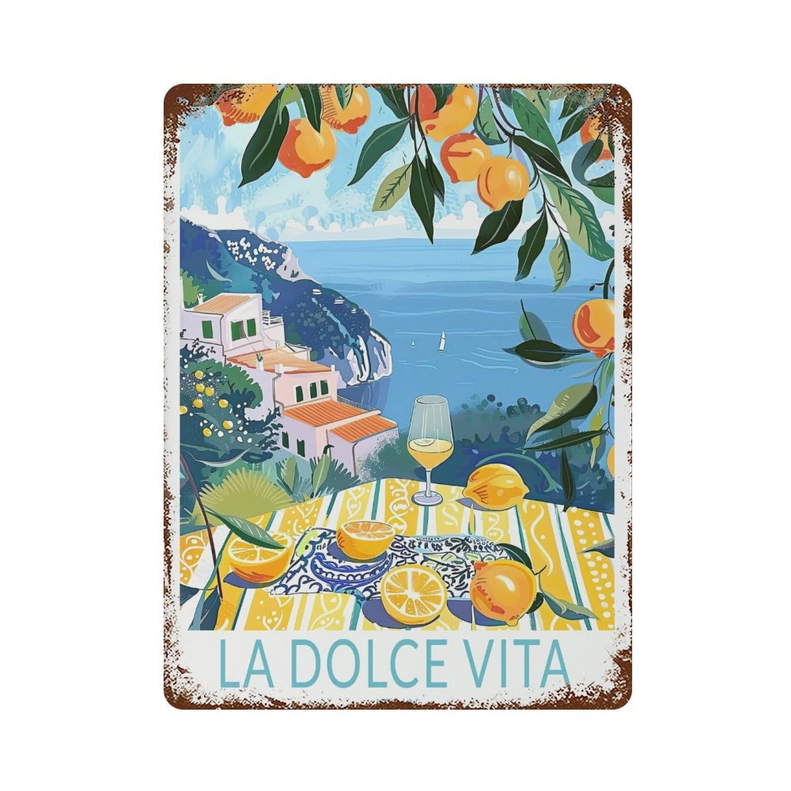 xiaoxiaoshen La Dolce Vita Italy Lemons Coast Decor, Honeymoon Gifts Wall Decor Art Metal Tin Poster Modern Home Decor Art Home Bar Shop Decorations Vintage Sign 40x30cm