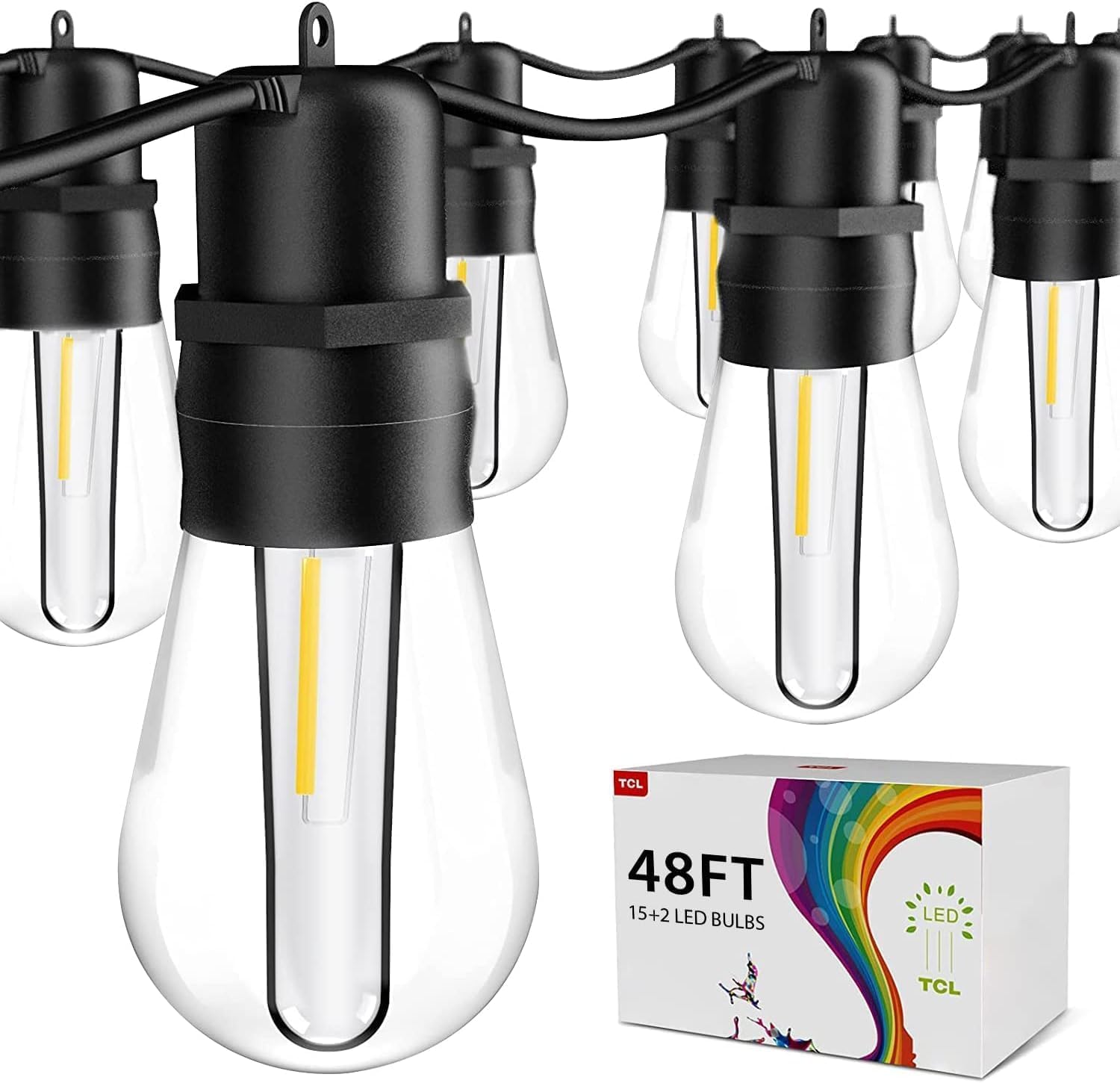 walsport 49FT LED Outdoor String Lights with S14 Shatterproof Plastic Bulbs (15+2 Spare) – ETL Listed IP65 Waterproof Patio Lights for Backyard, Cafe, Garden, Party Outdoor Lighting