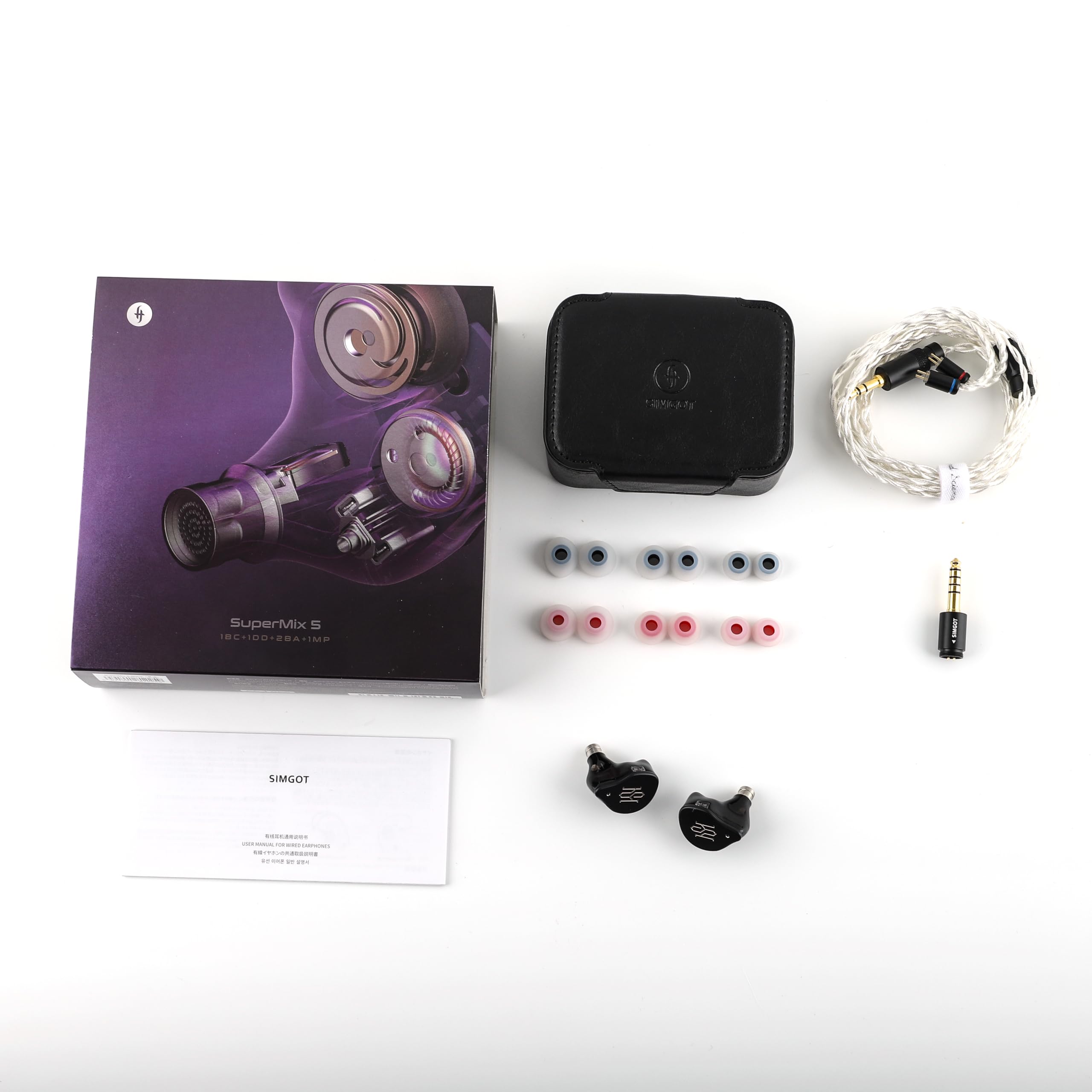 Linsoul SIMGOT SuperMix 5 1BC+1DD+2BA+1MP In Ear Monitor, Cuffie HiFi a Conduzione Ossea, Cavo Litz OCC Smontabile Placcato in Argento, Connettore da 3,5 mm/4,4 mm, IEM per Musicisti e Audiofili