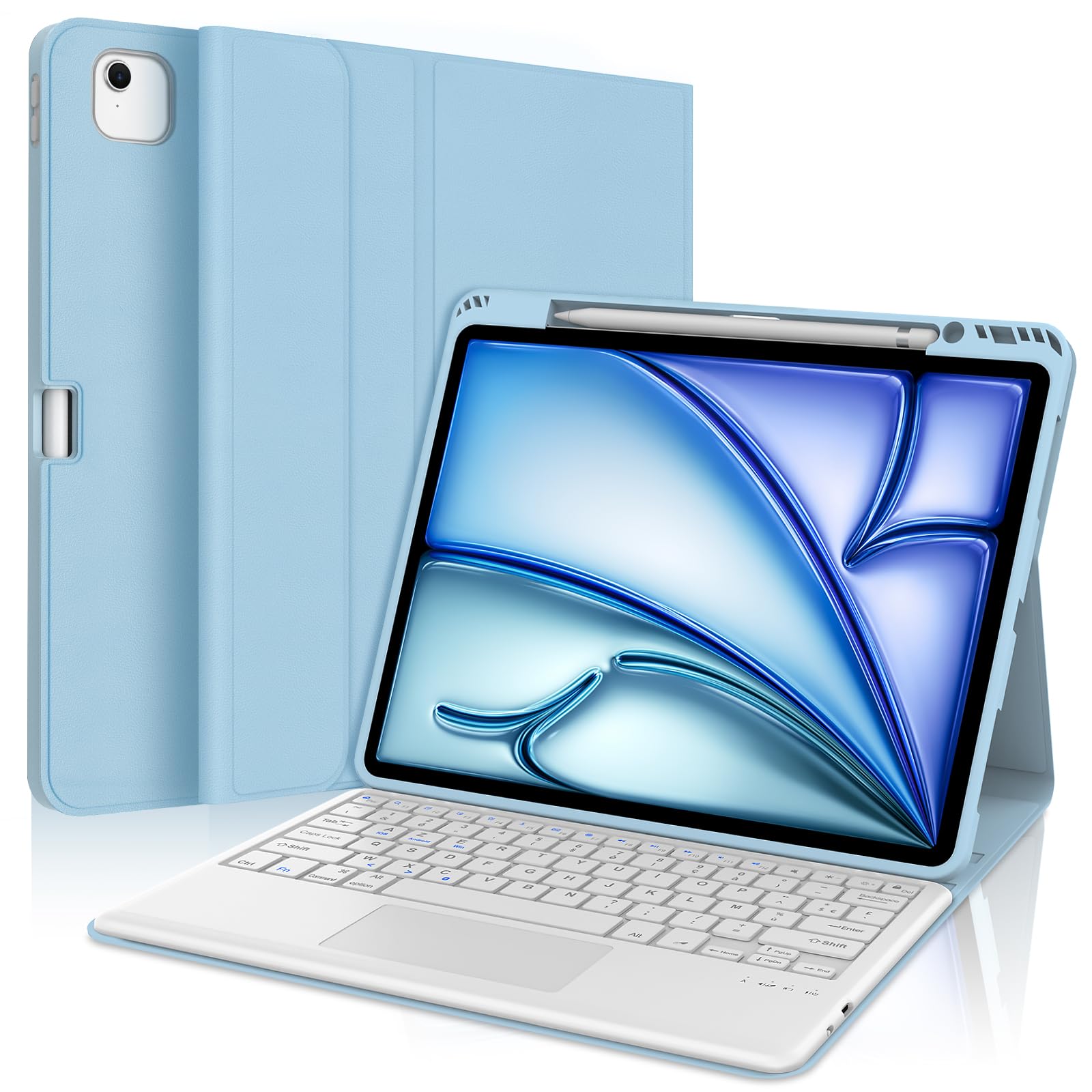 SENGBIRCH Coque Clavier pour iPad Air 13" M4 2026/M3 2025/M2 2024, AZERTY Français Trackpad Clavier Détachable sans Fil Bluetooth - Étui iPad Air 13 Pouces M3/M2, Blu Chair